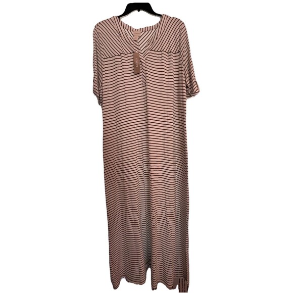 Chico's long dress Size 3 X Large Striped Tee Cuffed Detail White Green New 16 - Picture 1 of 11